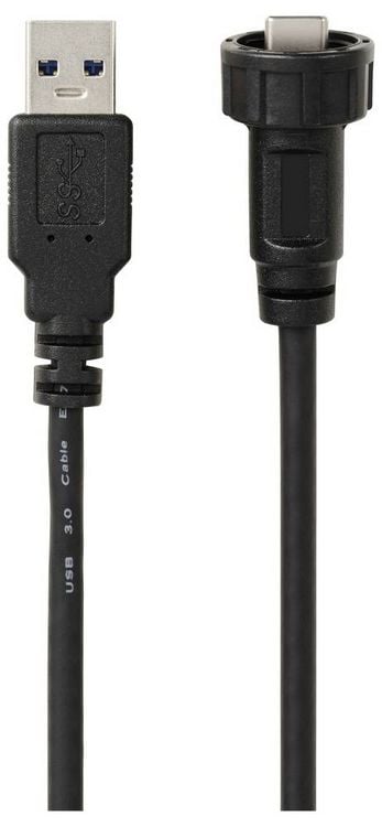 Produktbild: USB-C&reg; 3.0 Stecker auf USB Stecker IP67 (Gewinde) Kabel 0,5m TC-E10T-MT3-MWA/MU3-NWA-0.5PV-S Wasserdichtes Kunststoffkabel