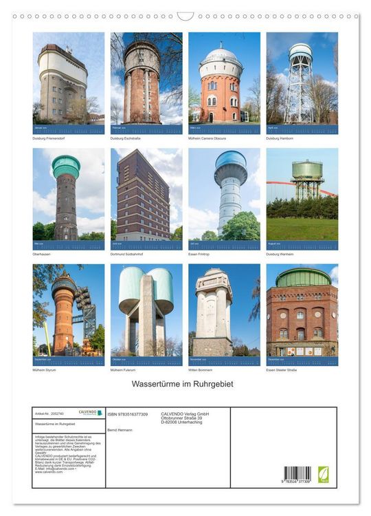 Produktbild: Wassert&uuml;rme im Ruhrgebiet (Wandkalender 2026 DIN A2 hoch), CALVENDO Monatskalender