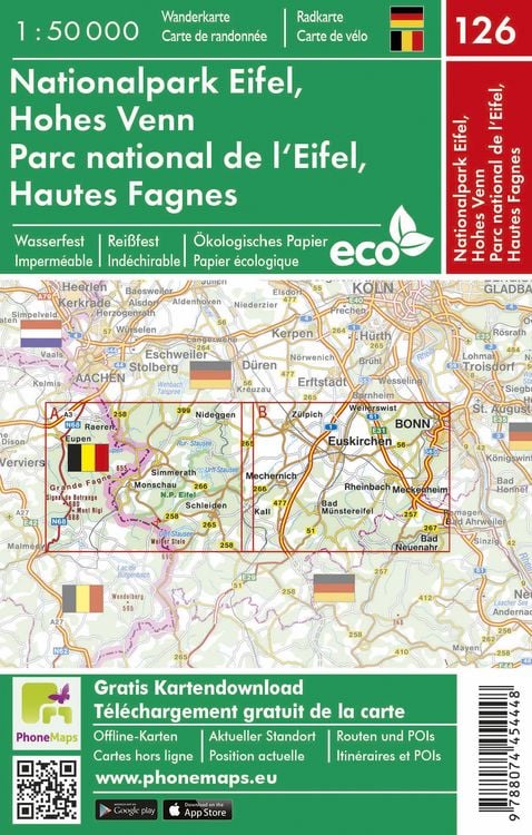 Produktbild: Phonemaps Wander - Radkarte 126 Nationalpark Eifel, Hohes Venn, Wander - Radkarte 1:50.000