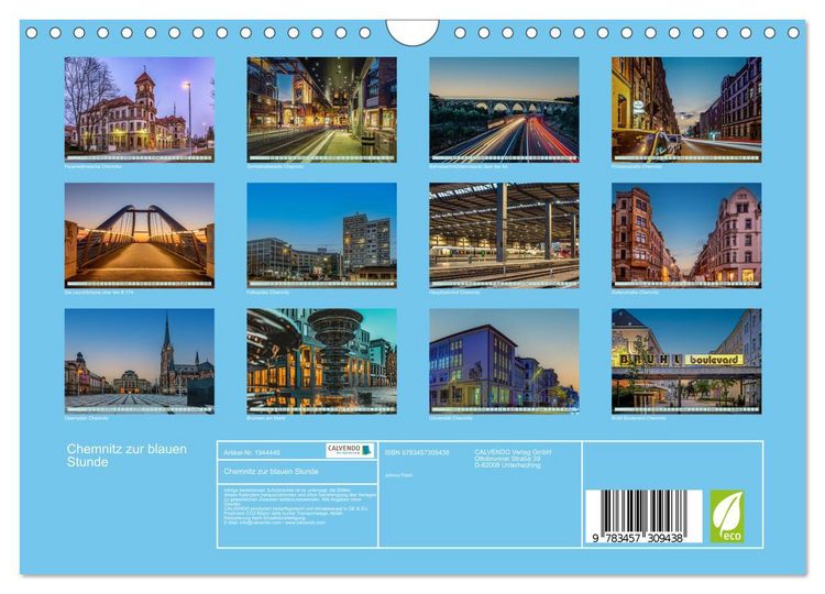 Produktbild: Chemnitz zur blauen Stunde (Wandkalender 2026 DIN A4 quer), CALVENDO Monatskalender