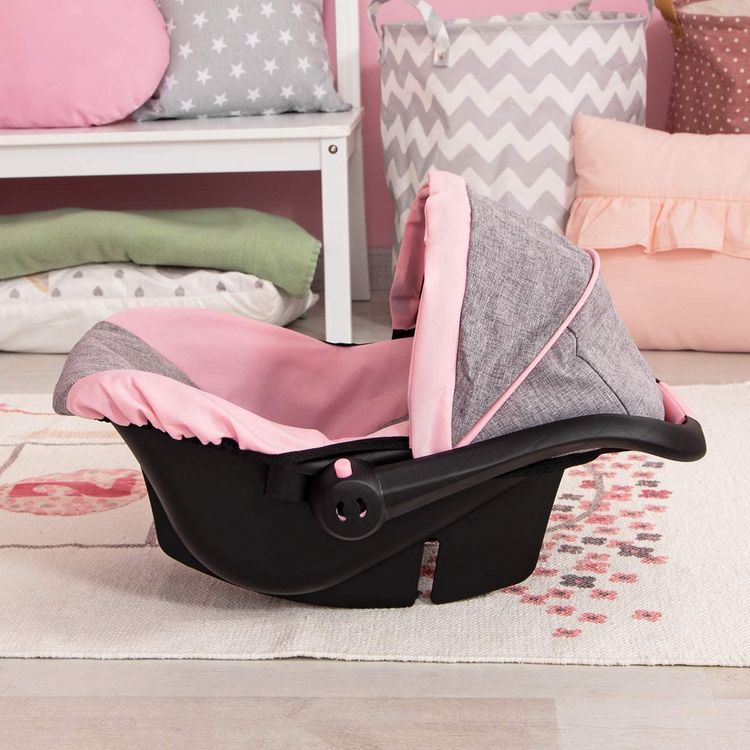 Produktbild: Bayer Design 67933AA - Puppen-Autositz Deluxe Car Seat, mit Dach, Jeans-Optik mit Schmetterling, grau/rosa