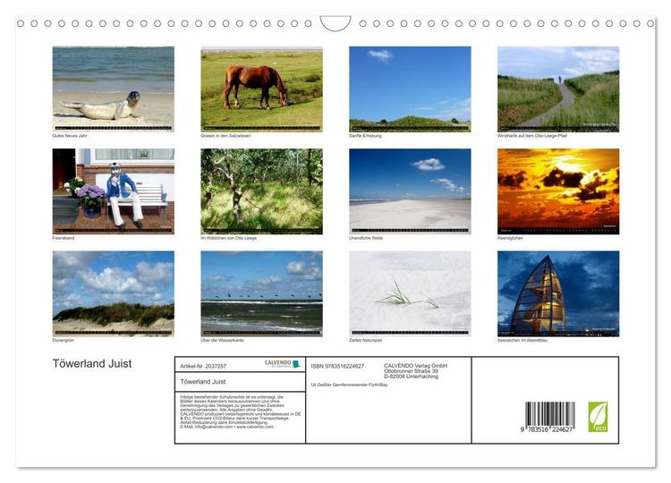 Produktbild: T&ouml;werland Juist (Wandkalender 2026 DIN A3 quer), CALVENDO Monatskalender