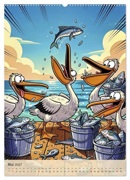Produktbild: Lustige Pelikane - Comic (hochwertiger Premium Wandkalender 2027 DIN A2 hoch), Kunstdruck in Hochglanz
