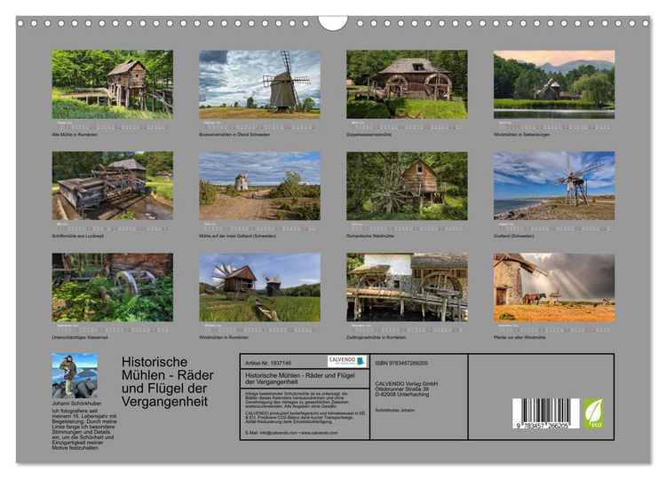 Produktbild: Historische M&uuml;hlen - R&auml;der und Fl&uuml;gel der Vergangenheit (Wandkalender 2026 DIN A3 quer), CALVENDO Monatskalender