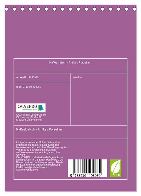 Produktbild: Kaffeeklatsch - Antikes Porzellan (Tischkalender 2026 DIN A5 hoch), CALVENDO Monatskalender