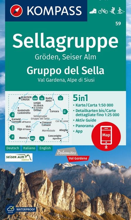 Produktbild: KOMPASS Wanderkarte 59 Sellagruppe, Gr&ouml;den, Seiseralm