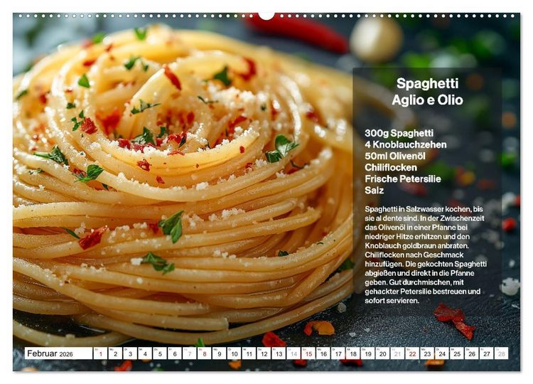 Produktbild: Italienische Spaghetti Rezepte - Leckere So&szlig;en f&uuml;r jeden Monat (hochwertiger Premium Wandkalender 2026 DIN A2 quer), Kunstdruck in Hochglanz