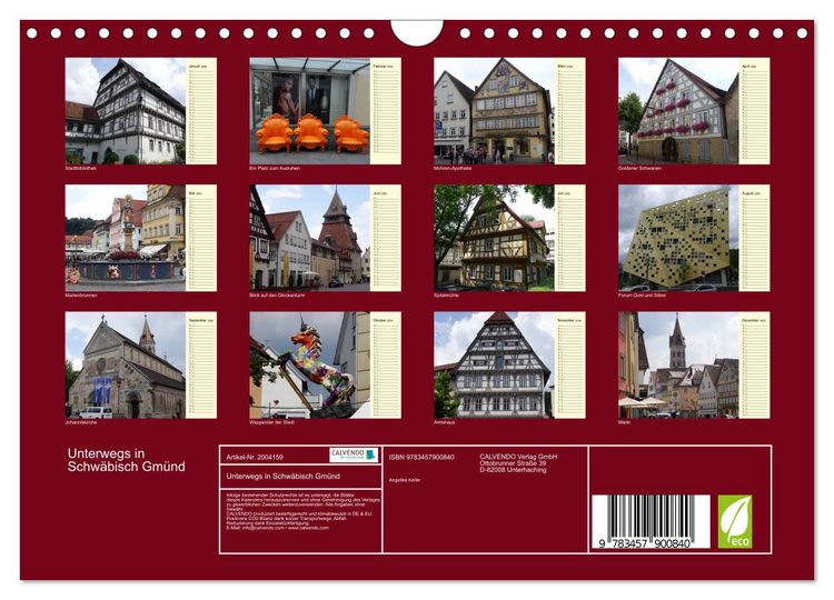 Produktbild: Unterwegs in Schw&auml;bisch Gm&uuml;nd (Wandkalender 2026 DIN A4 quer), CALVENDO Monatskalender