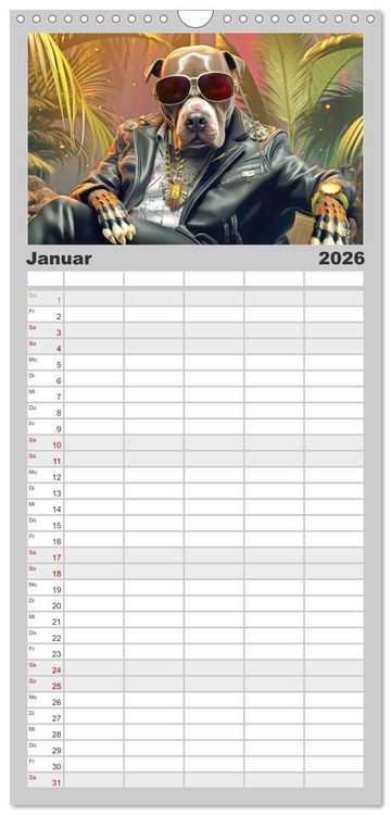 Produktbild: Familienplaner 2026 - Gangsterhunde - KI-Bilder mit 5 Spalten (Wandkalender, 21 x 45 cm) CALVENDO