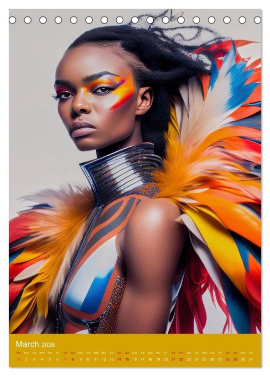 Produktbild: African beauties in a feather style (Desk Calendar 2026 DIN A5 portrait), CALVENDO 12 Month DeskCalendar