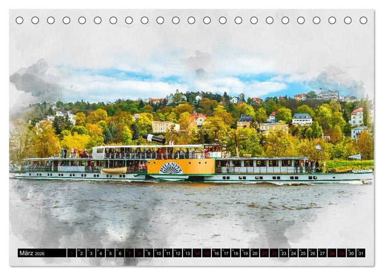 Produktbild: S&auml;chsische Dampfer Aquarelle (Tischkalender 2026 DIN A5 quer), CALVENDO Monatskalender