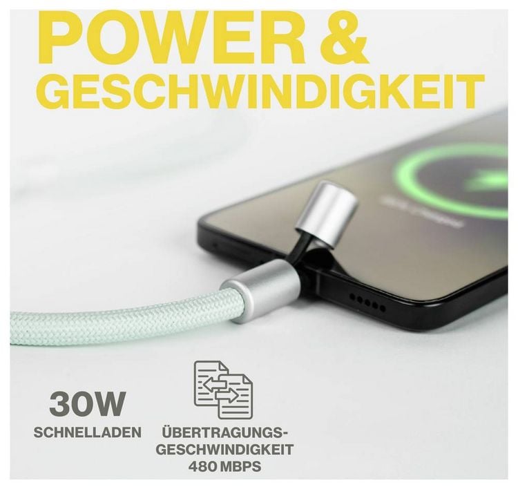 Produktbild: Aqiila USB-C&reg; Kabel USB 2.0 Apple Lightning Stecker, USB-C&reg; 1.5 m Gr&uuml;n Handykette AQLYCBPBICL3GR138