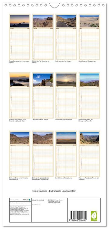 Produktbild: Familienplaner 2026 - Gran Canaria - Extrabreite Landschaften mit 5 Spalten (Wandkalender, 21 x 45 cm) CALVENDO