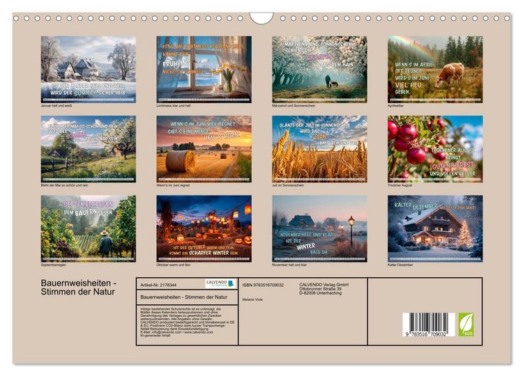 Produktbild: Bauernweisheiten - Stimmen der Natur (Wandkalender 2026 DIN A3 quer), CALVENDO Monatskalender