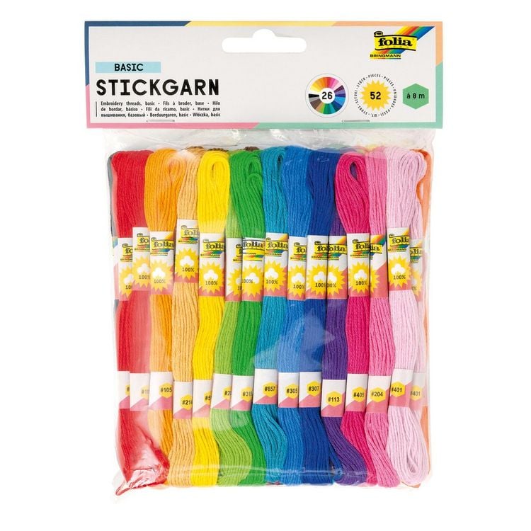 Produktbild: Folia Stickgarn BASIC, 52 Docken je 8m in 26 Farben