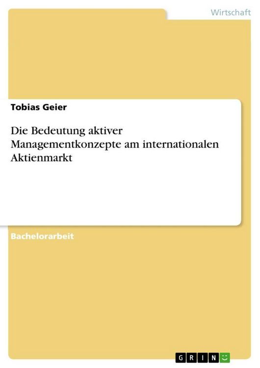Produktbild: Die Bedeutung aktiver Managementkonzepte am internationalen Aktienmarkt
