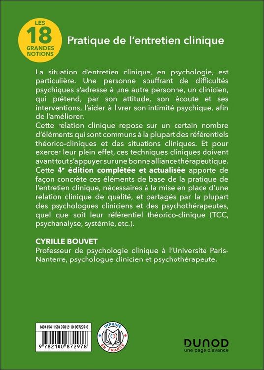 Produktbild: Pratique de l'entretien clinique : les 18 grandes notions