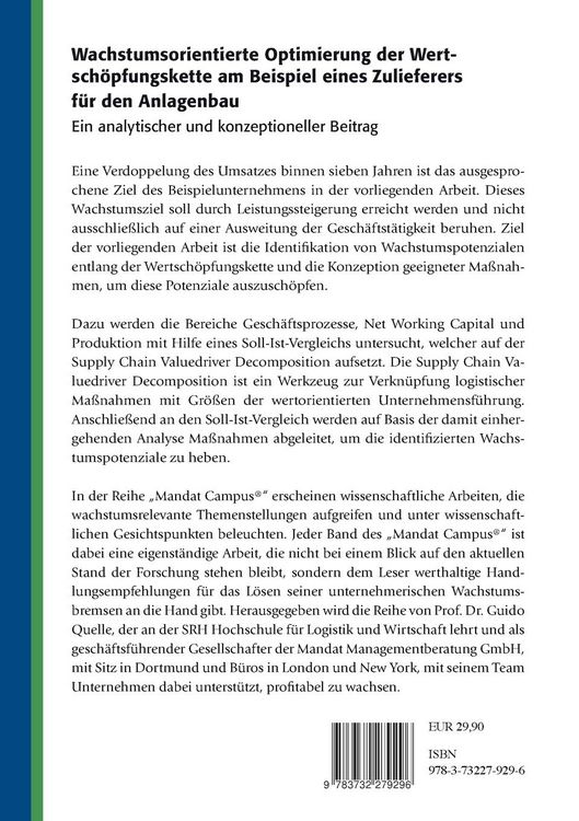 Produktbild: Wachstumsorientierte Optimierung der Wertsch&ouml;pfungskette am Beispiel eines Zulieferers f&uuml;r den Anlagenbau