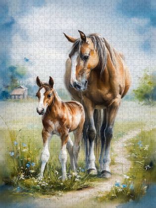 Produktbild: CALVENDO Puzzle Die Pferdemama bewacht ihr Fohlen | 1000 Teile Lege-Gr&ouml;&szlig;e 64x48cm Foto-Puzzle f&uuml;r gl&uuml;ckliche Stunden