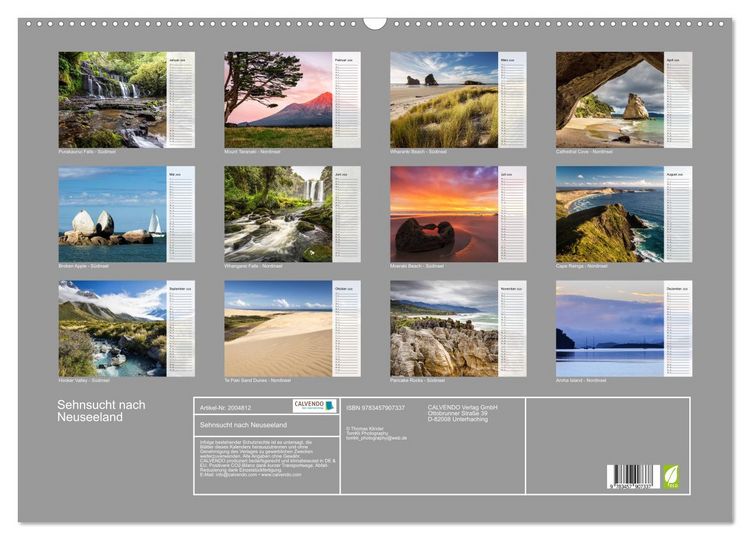 Produktbild: Sehnsucht nach Neuseeland (Wandkalender 2026 DIN A2 quer), CALVENDO Monatskalender