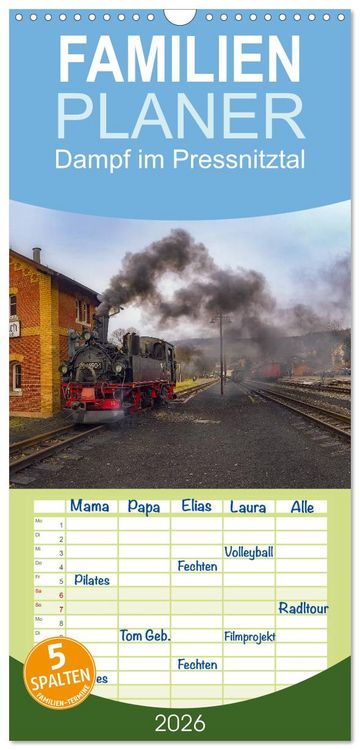 Produktbild: Familienplaner 2026 - Dampf im Pressnitztal mit 5 Spalten (Wandkalender, 21 x 45 cm) CALVENDO