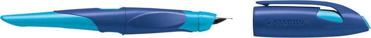 Produktbild: STABILO Ergonomischer Schulf&uuml;ller f&uuml;r Linksh&auml;nder mit Anf&auml;nger-Feder A -   EASYbirdy in mitternachtsblau/azur - Einzelstift - inklusive Patrone