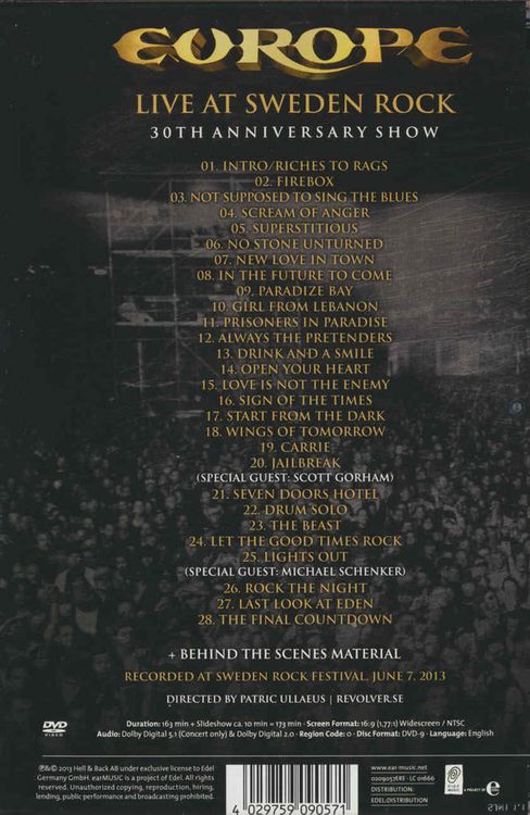 Produktbild: Europe - Live at Sweden Rock/30th Anniversary Show