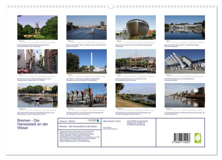 Produktbild: Bremen - Die Hansestadt an der Weser (hochwertiger Premium Wandkalender 2026 DIN A2 quer), Kunstdruck in Hochglanz