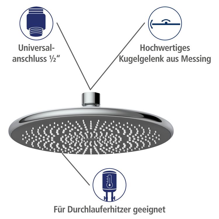 Produktbild: Regenduschkopf Watersaving &Oslash; 22,5 cm, Universal-Kopfbrause mit Wasserspar-System