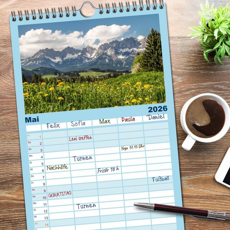 Produktbild: Familienplaner 2026 - Der Wilde Kaiser, das Kletterparadies bei Kitzb&uuml;hel mit 5 Spalten (Wandkalender, 21 x 45 cm) CALVENDO