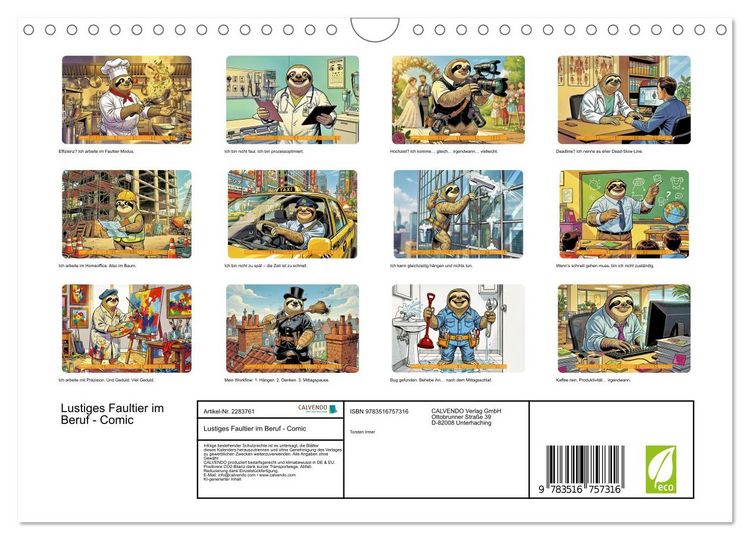 Produktbild: Lustiges Faultier im Beruf - Comic (Wandkalender 2027 DIN A4 quer), CALVENDO Monatskalender