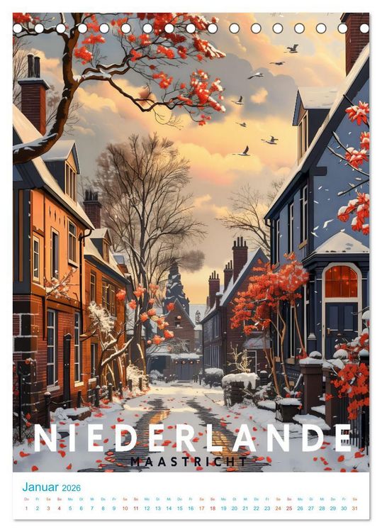 Produktbild: Niederlande - Old School Poster Style (Tischkalender 2026 DIN A5 hoch), CALVENDO Monatskalender
