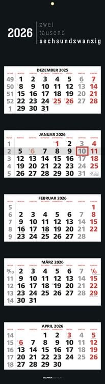 Bild vom Artikel 5-Monatskalender Black 2026 - Büro-Kalender 33x20 cm (geschlossen), 33x120 (geöffnet) - faltbar - mit Datumsschieber - Alpha Edition vom Autor Alpha Edition