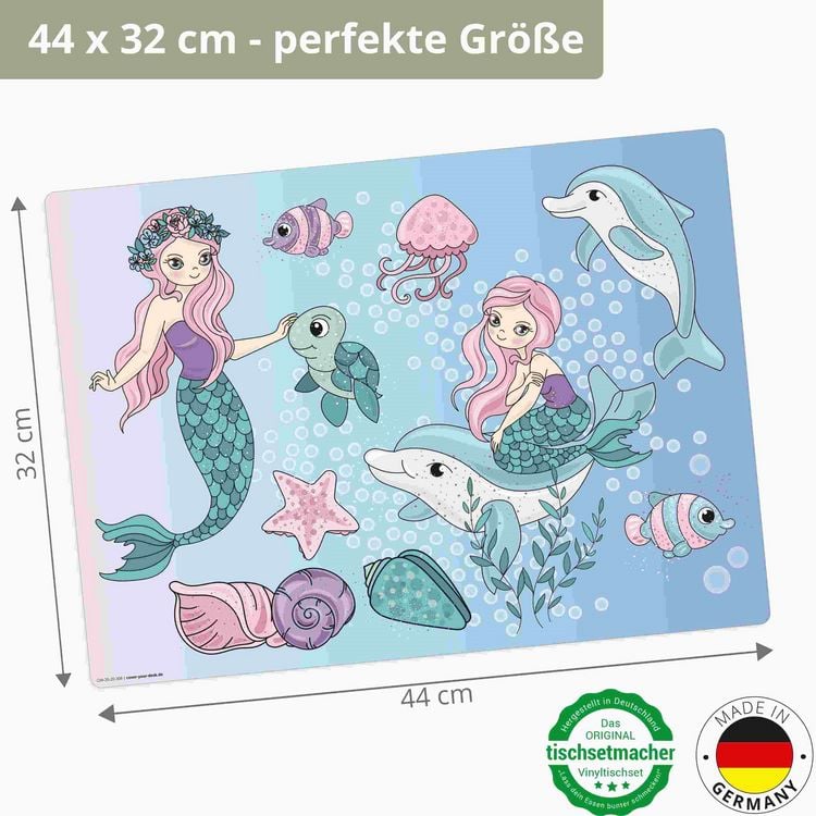 Produktbild: Tischsetmacher Tischset f&uuml;r Kinder Meerjungfrauen unter Wasser, aus hochwertigem Vinyl , 44 x 32 cm