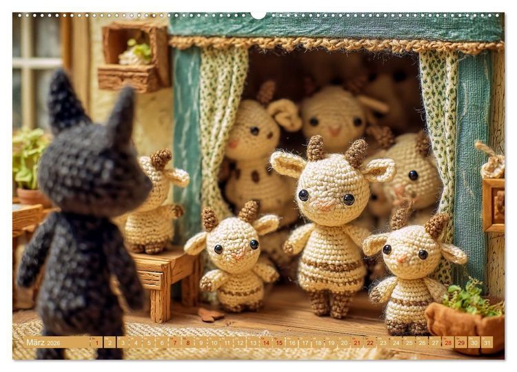 Produktbild: Amigurumi M&auml;rchenstunde nach den Gebr&uuml;dern Grimm (hochwertiger Premium Wandkalender 2026 DIN A2 quer), Kunstdruck in Hochglanz