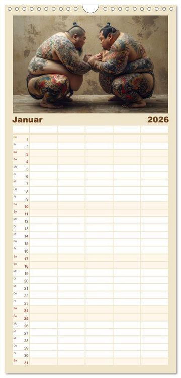 Produktbild: Familienplaner 2026 - Sumo - Japans schwere Ringer mit 5 Spalten (Wandkalender, 21 x 45 cm) CALVENDO