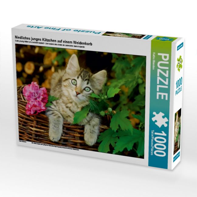 Produktbild: CALVENDO Puzzle Niedliches junges K&auml;tzchen auf einem Weidenkorb | 1000 Teile Lege-Gr&ouml;&szlig;e 64x48cm Foto-Puzzle f&uuml;r gl&uuml;ckliche Stunden