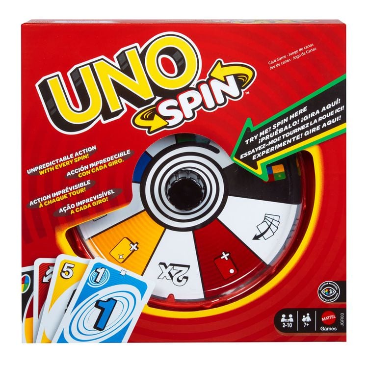 Produktbild: UNO Spin Kartenspiel für Kinder, Erwachsene und Spieleabende mit der Familie, klassisches Spiel mit Drehscheibe