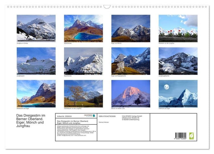 Produktbild: Das Dreigestirn im Berner Oberland. Eiger, M&ouml;nch und Jungfrau (Wandkalender 2026 DIN A2 quer), CALVENDO Monatskalender