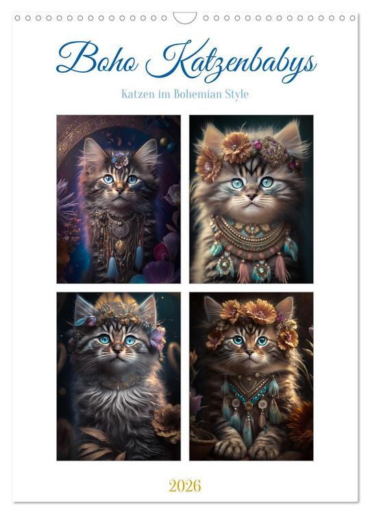 Produktbild: Boho Katzenbabys (Wandkalender 2026 DIN A3 hoch), CALVENDO Monatskalender