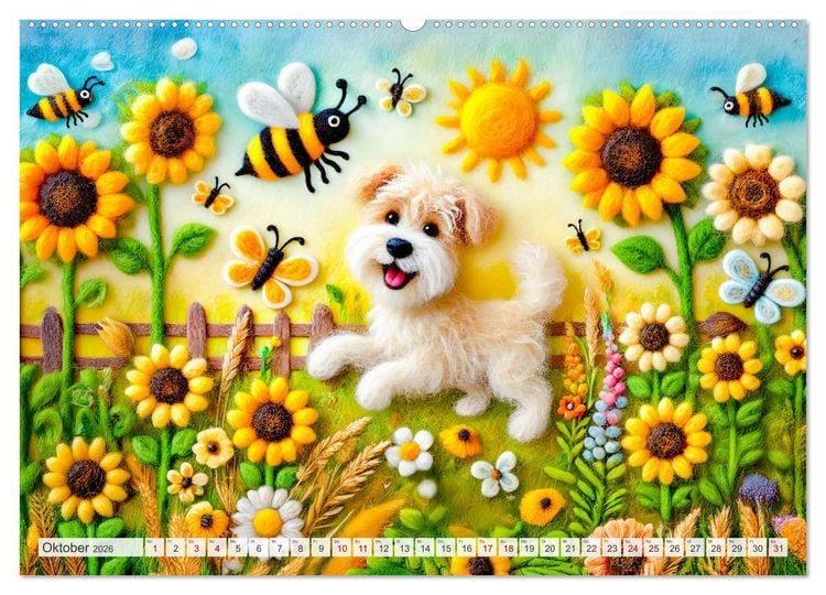 Produktbild: Niedliche Filzhunde - Liebevolle Ideen aus Filz und Wolle (Wandkalender 2026 DIN A2 quer), CALVENDO Monatskalender
