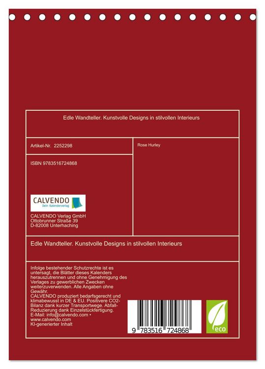Produktbild: Edle Wandteller. Kunstvolle Designs in stilvollen Interieurs (Tischkalender 2026 DIN A5 hoch), CALVENDO Monatskalender