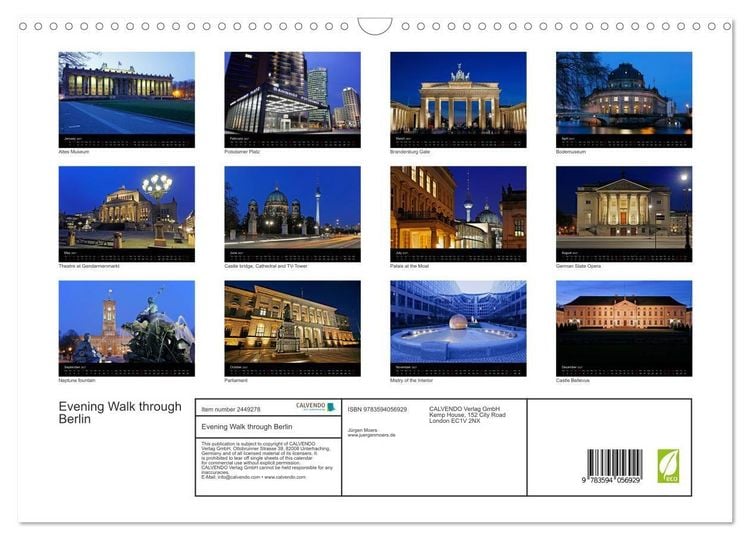Produktbild: Evening Walk through Berlin (Wall Calendar 2027 DIN A3 landscape), CALVENDO 12 Month Wall Calendar