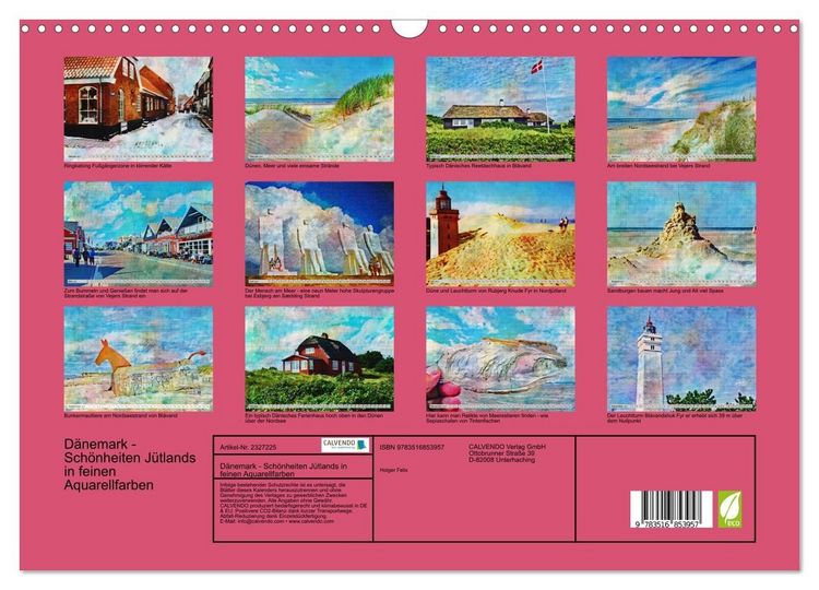 Produktbild: D&auml;nemark - Sch&ouml;nheiten J&uuml;tlands in feinen Aquarellfarben (Wandkalender 2027 DIN A3 quer), CALVENDO Monatskalender