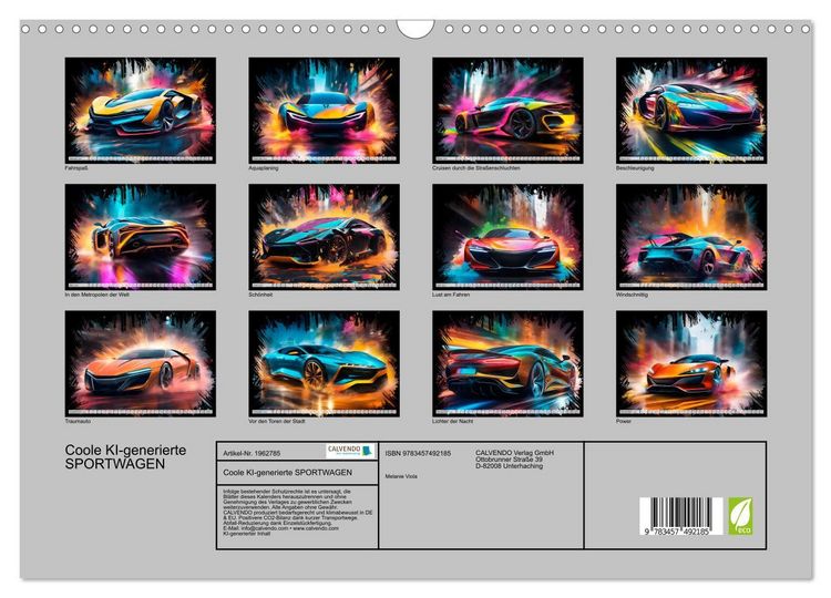 Produktbild: Coole KI-generierte SPORTWAGEN (Wandkalender 2026 DIN A3 quer), CALVENDO Monatskalender