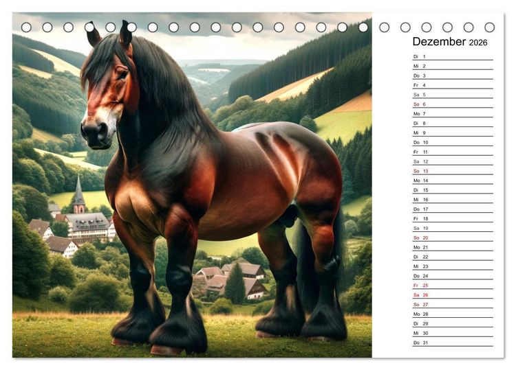 Produktbild: Kaltbl&uuml;ter - Die majest&auml;tische Kraft und Sch&ouml;nheit der Kaltblutpferde (Tischkalender 2026 DIN A5 quer), CALVENDO Monatskalender
