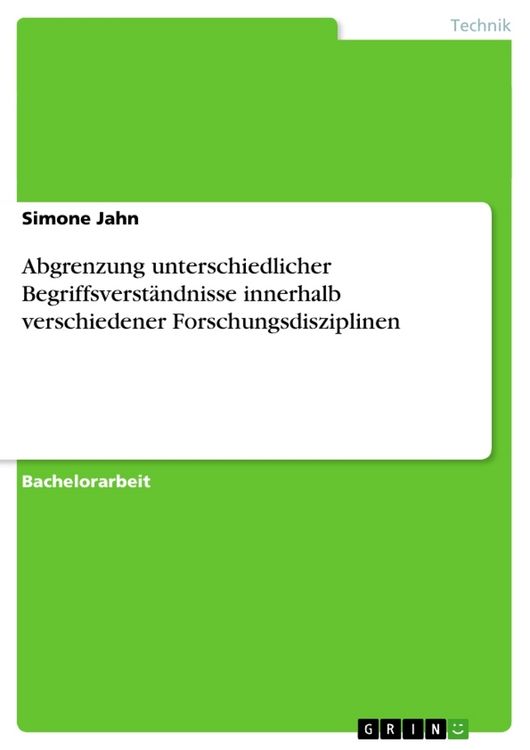 Produktbild: Abgrenzung unterschiedlicher Begriffsverst&auml;ndnisse innerhalb verschiedener Forschungsdisziplinen