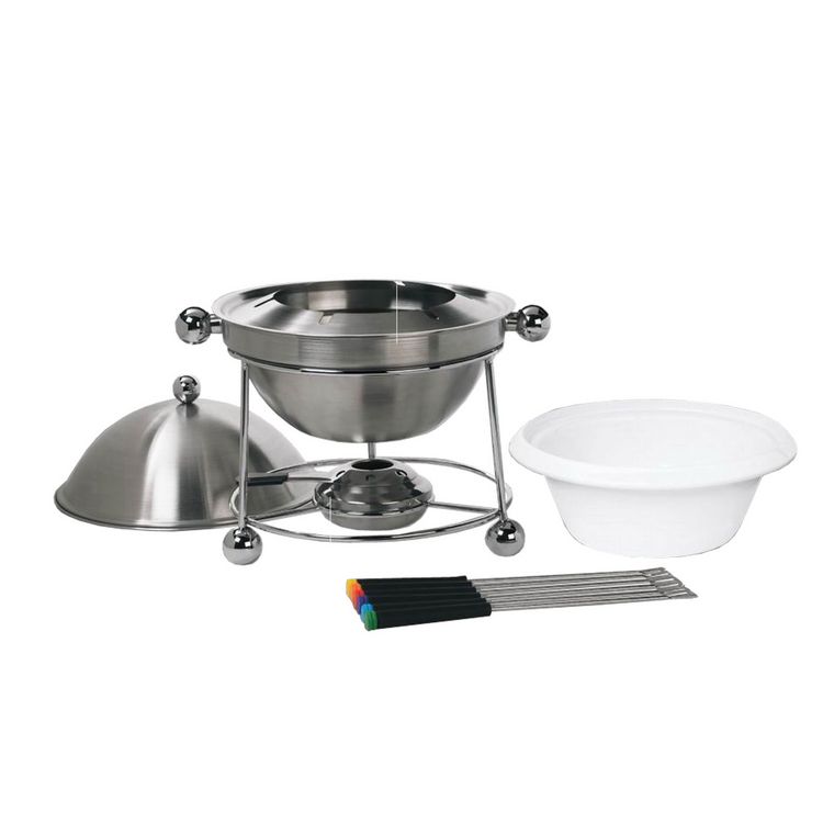 Produktbild: neuetischkultur Fondue Set Edelstahl mit Keramikschale St&ouml;vchen und Gabeln