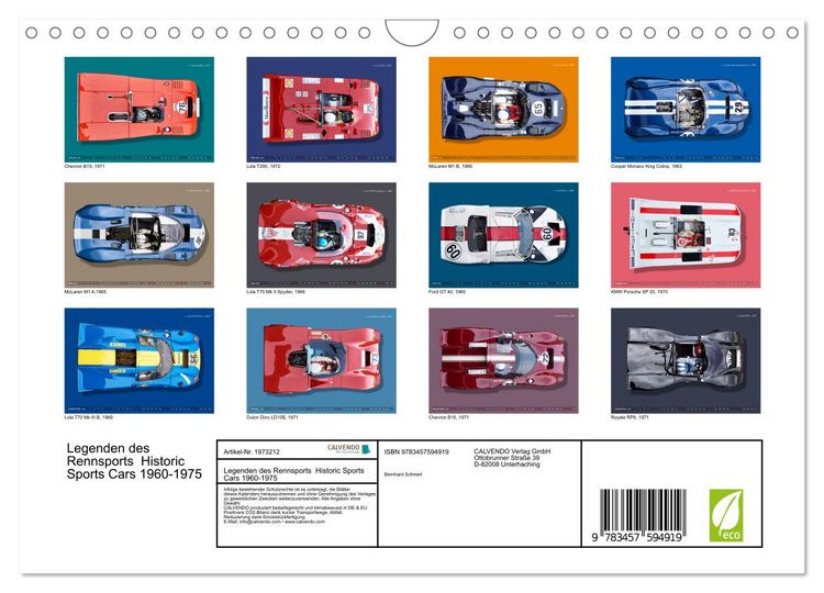 Produktbild: Legenden des Rennsports Historic Sports Cars 1960-1975 (Wandkalender 2026 DIN A4 quer), CALVENDO Monatskalender