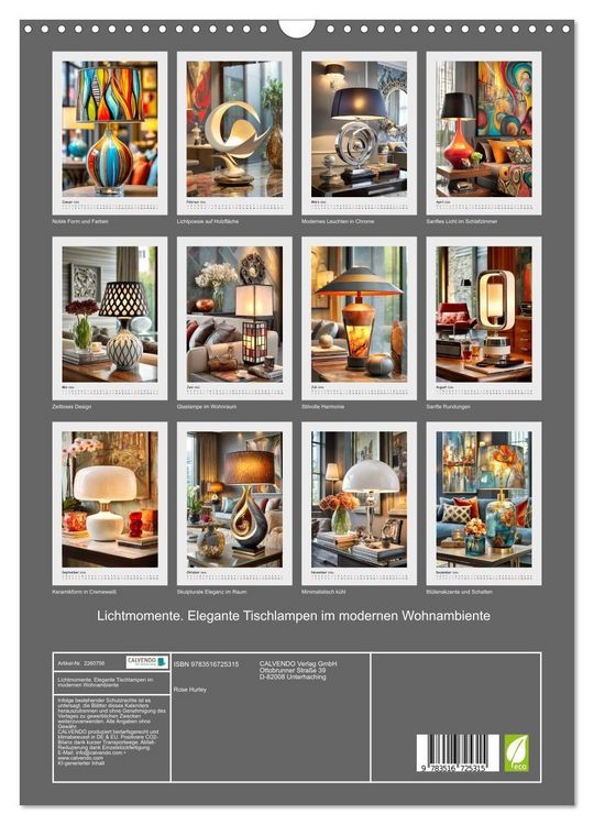 Produktbild: Lichtmomente. Elegante Tischlampen im modernen Wohnambiente (Wandkalender 2026 DIN A3 hoch), CALVENDO Monatskalender